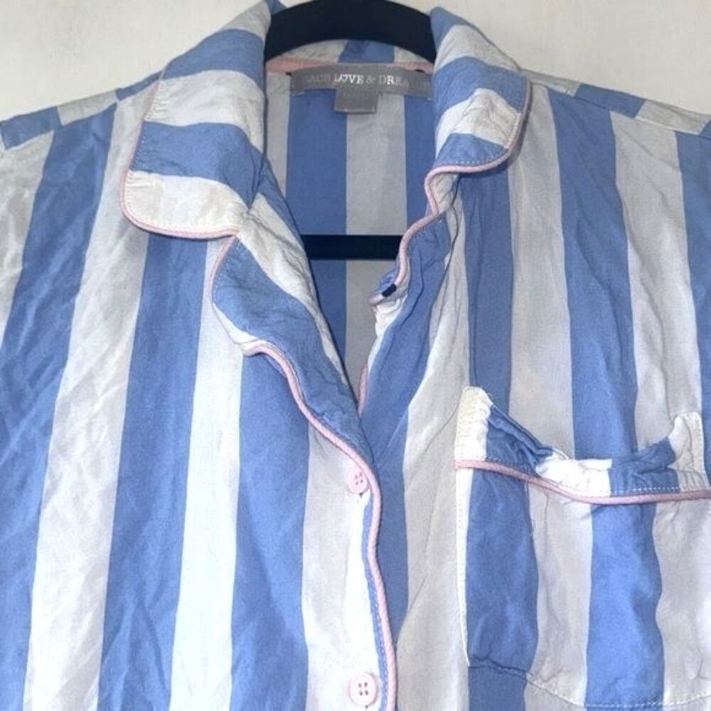 Peace Love & Dreams Blue & White Striped Pajama Set M/M - Picture 3 of 11